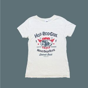 White and Red Short Sleeve Tee with Retro Graphic